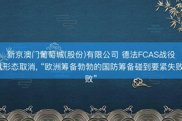 新京澳门葡萄城(股份)有限公司 德法FCAS战役机形态取消, “欧洲筹备勃勃的国防筹备碰到要紧失败”