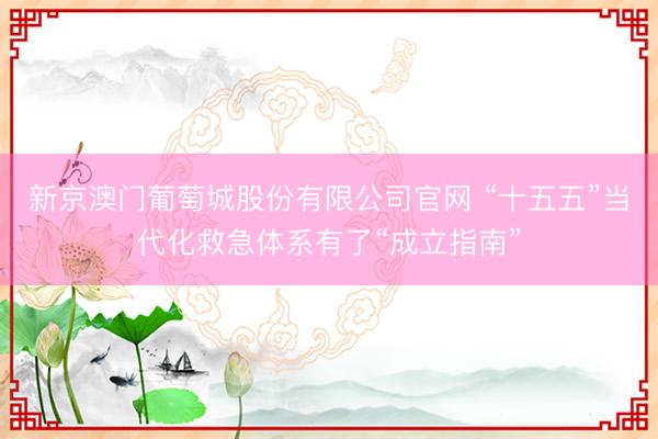 新京澳门葡萄城股份有限公司官网 “十五五”当代化救急体系有了“成立指南”