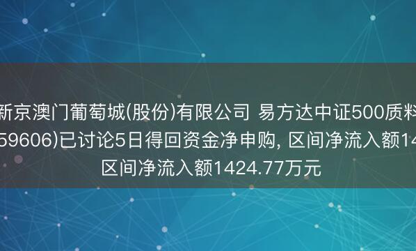 新京澳门葡萄城(股份)有限公司 易方达中证500质料成长ETF(159606)已讨论5日得回资金净申购, 区间净流入额1424.77万元