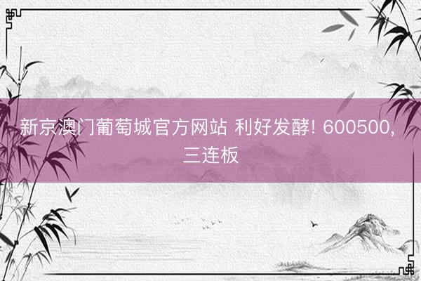 新京澳门葡萄城官方网站 利好发酵! 600500， 三连板