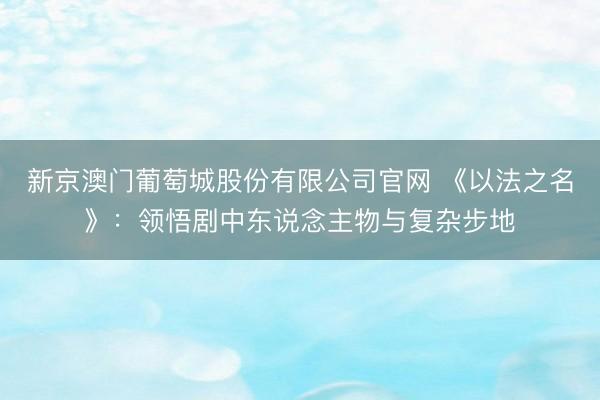 新京澳门葡萄城股份有限公司官网 《以法之名》：领悟剧中东说念主物与复杂步地