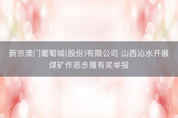 新京澳门葡萄城(股份)有限公司 山西沁水开展煤矿作恶步履有奖举报