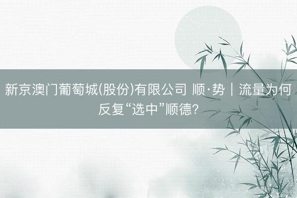 新京澳门葡萄城(股份)有限公司 顺·势︱流量为何反复“选中”顺德？